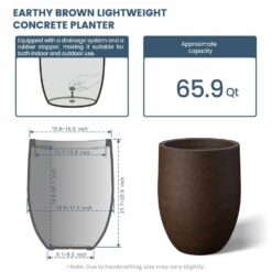 Morrava 17 in. Large Earthy Brown Concrete Round Planter / Pot with Drainage Holes