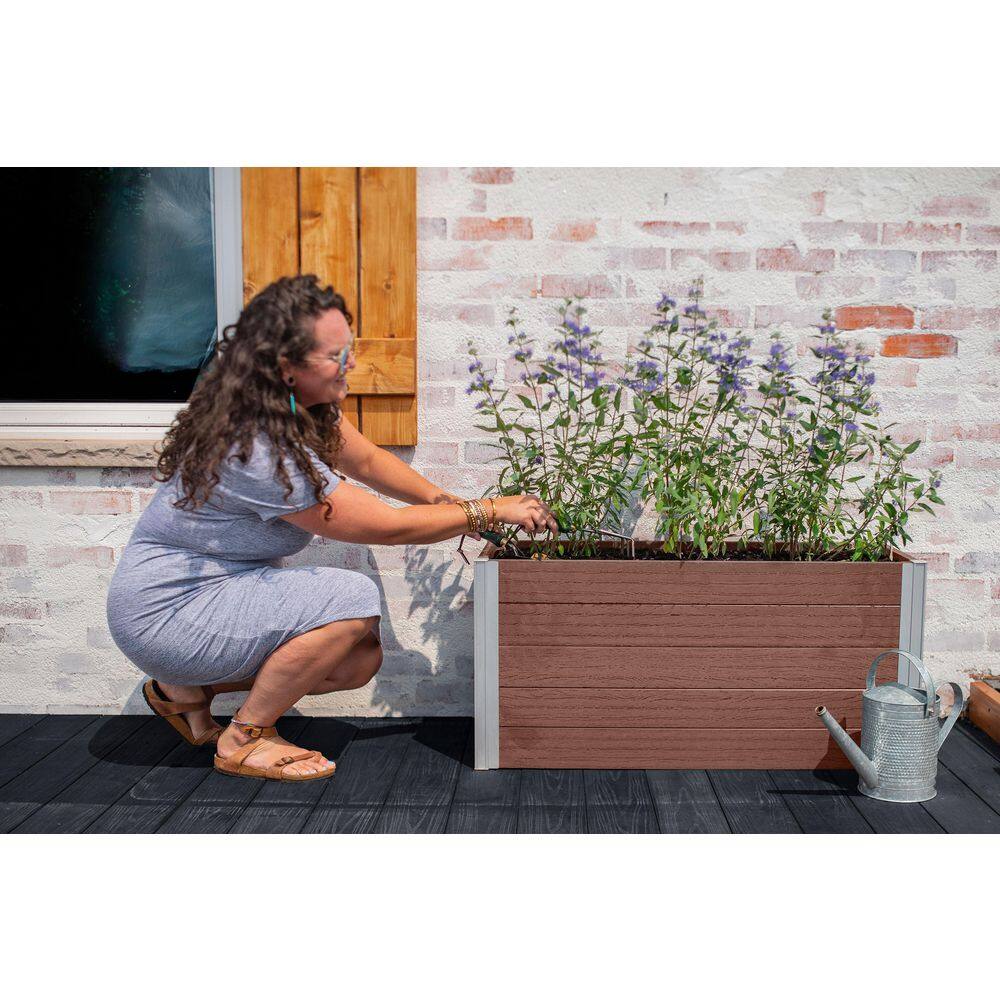 VITA Urbana 39"L x 16"W x 18"H Small Vinyl Parklette Planter, Espresso Brown, VT17512