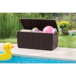 Keter Capri 80 Gal. Brown Durable Resin Plastic Deck Box Outdoor Storage For Patio Lawn and Garden