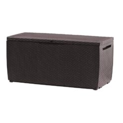 Keter Capri 80 Gal. Brown Durable Resin Plastic Deck Box Outdoor Storage For Patio Lawn and Garden
