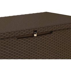 Keter Capri 80 Gal. Brown Durable Resin Plastic Deck Box Outdoor Storage For Patio Lawn and Garden