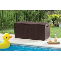 Keter Capri 80 Gal. Brown Durable Resin Plastic Deck Box Outdoor Storage For Patio Lawn and Garden