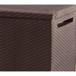 Keter Capri 80 Gal. Brown Durable Resin Plastic Deck Box Outdoor Storage For Patio Lawn and Garden