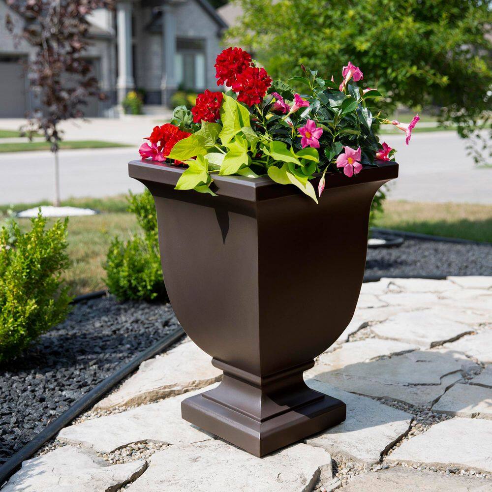 Mayne Augusta 26 in. Tall Self-Watering Espresso Polyethylene Planter