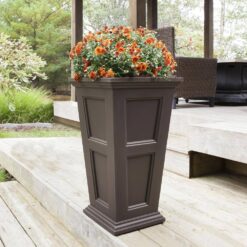 Mayne Fairfield 34 in. Tall Self-Watering Espresso Polyethylene Planter