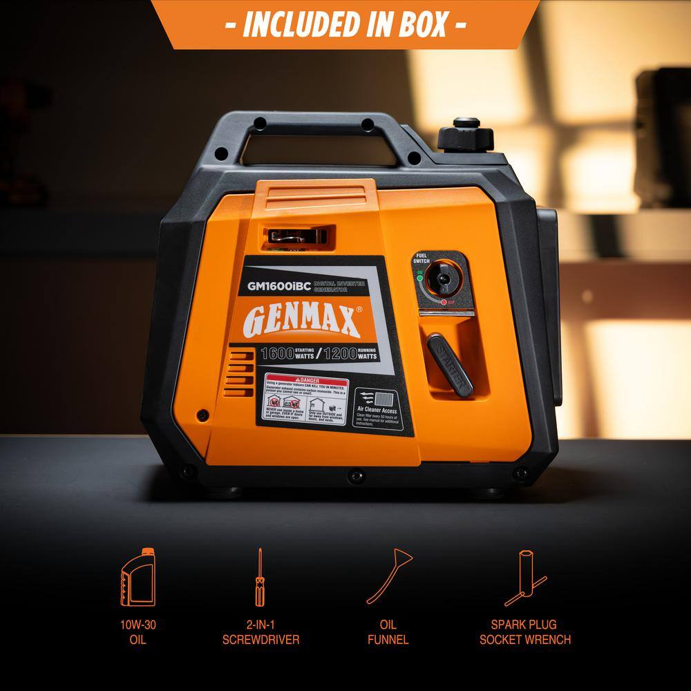 GENMAX 1600-Watt Recoil Start Gasoline Powered Inverter Generator Ultra Light-weight Super Quiet With 57CC OHV Engine
