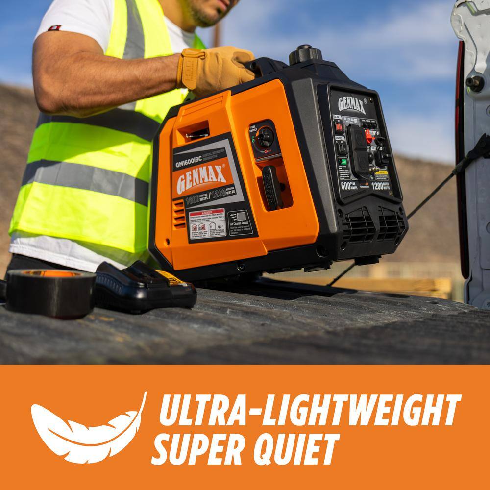 GENMAX 1600-Watt Recoil Start Gasoline Powered Inverter Generator Ultra Light-weight Super Quiet With 57CC OHV Engine