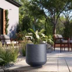 Sapcrete Lightweight 15.5in. x 17.5in. Granite Gray Extra Large Tall Round Concrete Plant Pot/Planter for Indoor & Outdoor