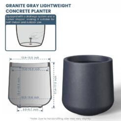 Sapcrete Lightweight 15.5in. x 17.5in. Granite Gray Extra Large Tall Round Concrete Plant Pot/Planter for Indoor & Outdoor