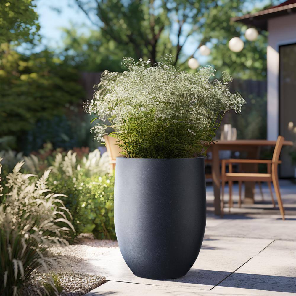 Sapcrete 22"H Concrete Garden Flower Pots, Modern Round Lightweight Planters with Drainage Hole for Outdoor/Indoor, Charcoal