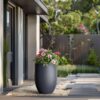 Sapcrete 22"H Concrete Garden Flower Pots, Modern Round Lightweight Planters with Drainage Hole for Outdoor/Indoor, Charcoal