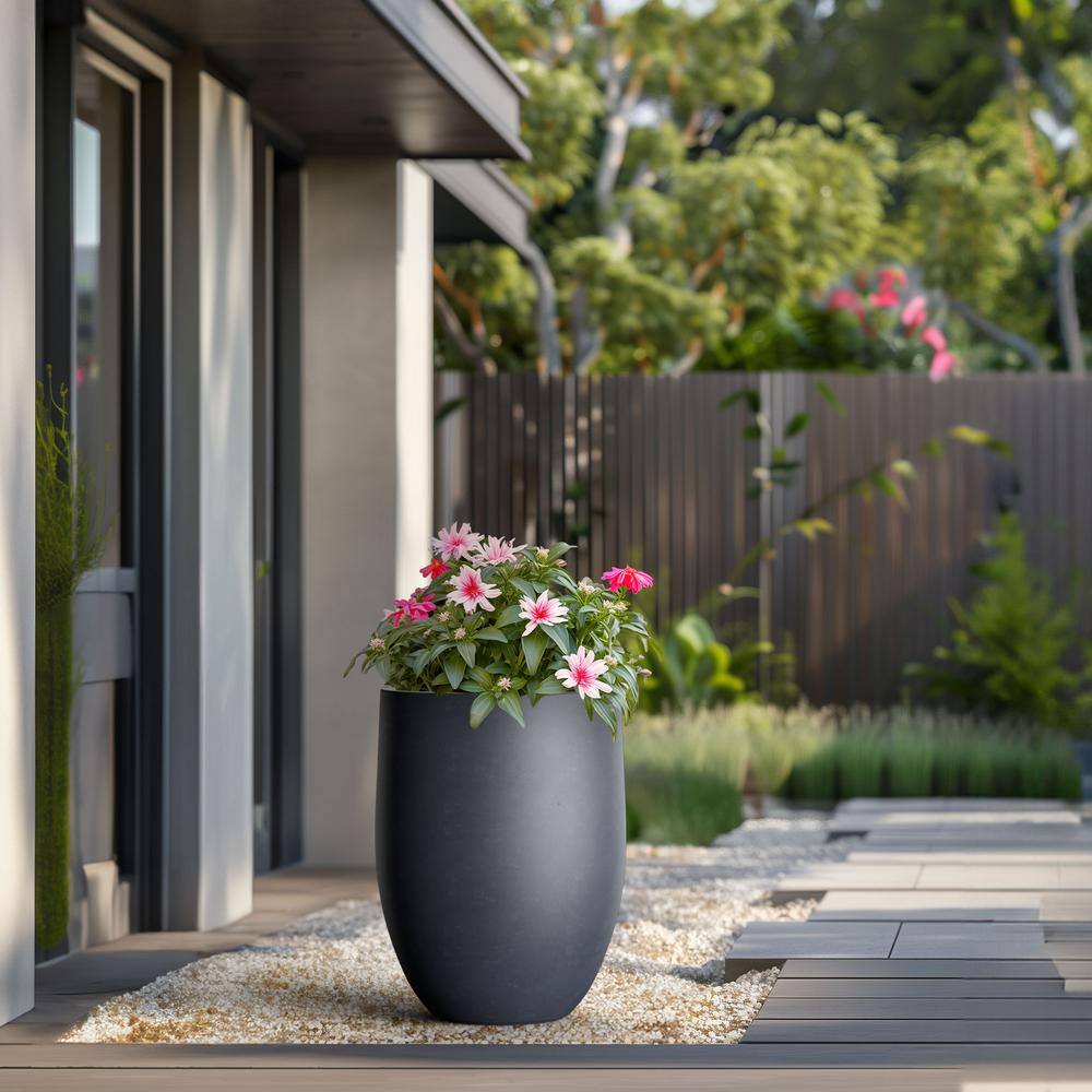 Sapcrete 22"H Concrete Garden Flower Pots, Modern Round Lightweight Planters with Drainage Hole for Outdoor/Indoor, Charcoal