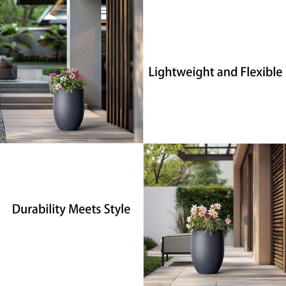 Sapcrete 22"H Concrete Garden Flower Pots, Modern Round Lightweight Planters with Drainage Hole for Outdoor/Indoor, Charcoal
