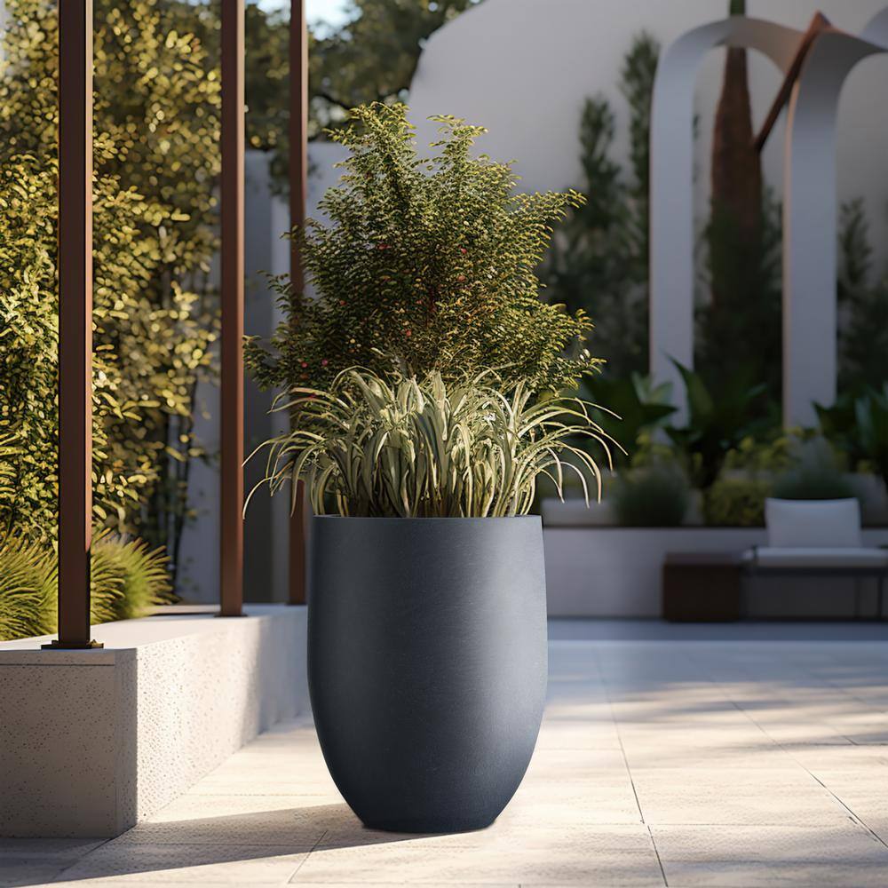Sapcrete 22"H Concrete Garden Flower Pots, Modern Round Lightweight Planters with Drainage Hole for Outdoor/Indoor, Charcoal