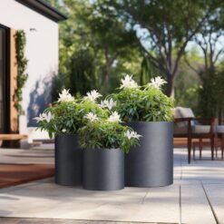 Sapcrete 10in., 13in., 16in. Dia Granite Gray Extra Large Tall Round Concrete Plant Pot / Planter for Indoor & Outdoor Set of 3