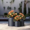 Sapcrete 10in., 13in., 16in. Dia Granite Gray Extra Large Tall Round Concrete Plant Pot / Planter for Indoor & Outdoor Set of 3