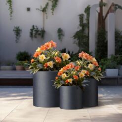 Sapcrete 10in., 13in., 16in. Dia Granite Gray Extra Large Tall Round Concrete Plant Pot / Planter for Indoor & Outdoor Set of 3