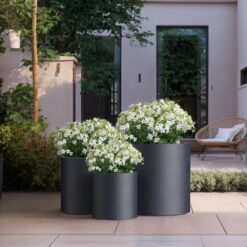 Sapcrete 10in., 13in., 16in. Dia Granite Gray Extra Large Tall Round Concrete Plant Pot / Planter for Indoor & Outdoor Set of 3