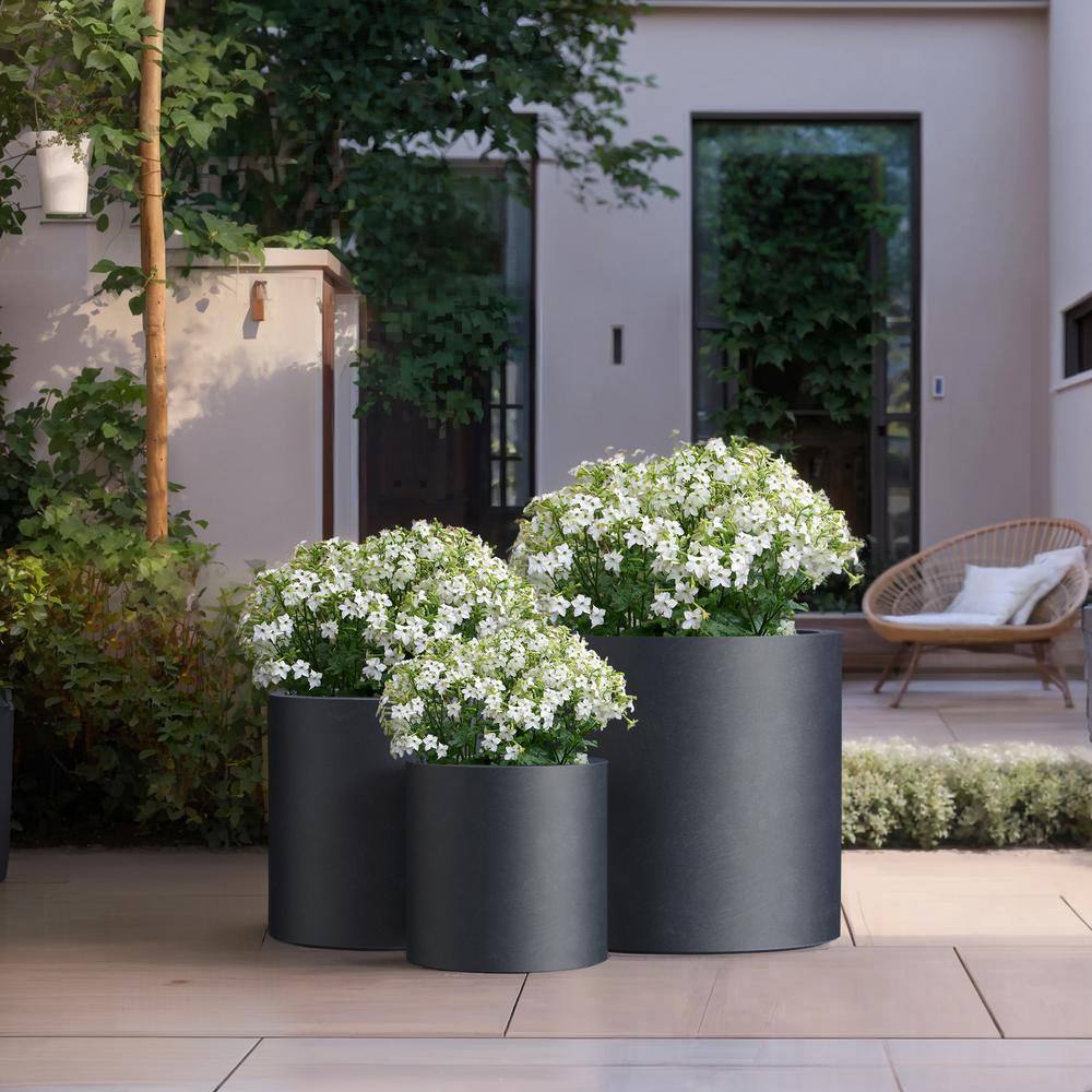 Sapcrete 10in., 13in., 16in. Dia Granite Gray Extra Large Tall Round Concrete Plant Pot / Planter for Indoor & Outdoor Set of 3