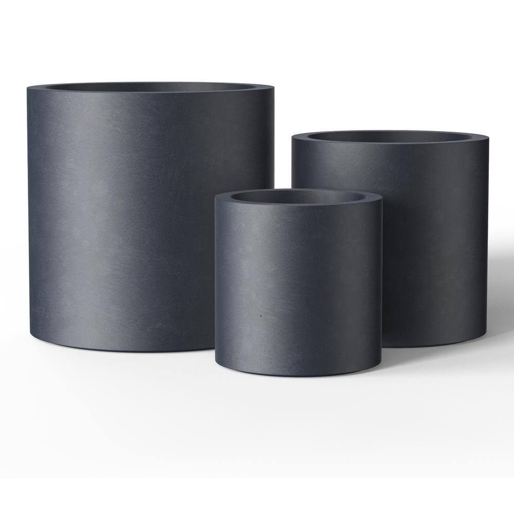 Sapcrete 10in., 13in., 16in. Dia Granite Gray Extra Large Tall Round Concrete Plant Pot / Planter for Indoor & Outdoor Set of 3