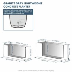 Sapcrete Modern 12in., 16in. High Large Tall Elongated Square Granite Gray Outdoor Cement Planter Plant Pots Set of 2