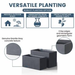 Sapcrete Modern 12in., 16in. High Large Tall Elongated Square Granite Gray Outdoor Cement Planter Plant Pots Set of 2