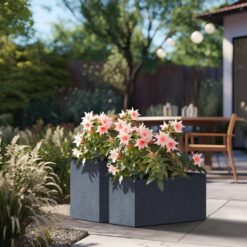 Sapcrete Modern 12in., 16in. High Large Tall Elongated Square Granite Gray Outdoor Cement Planter Plant Pots Set of 2