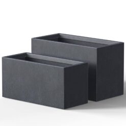 Sapcrete Modern 12in., 16in. High Large Tall Elongated Square Granite Gray Outdoor Cement Planter Plant Pots Set of 2