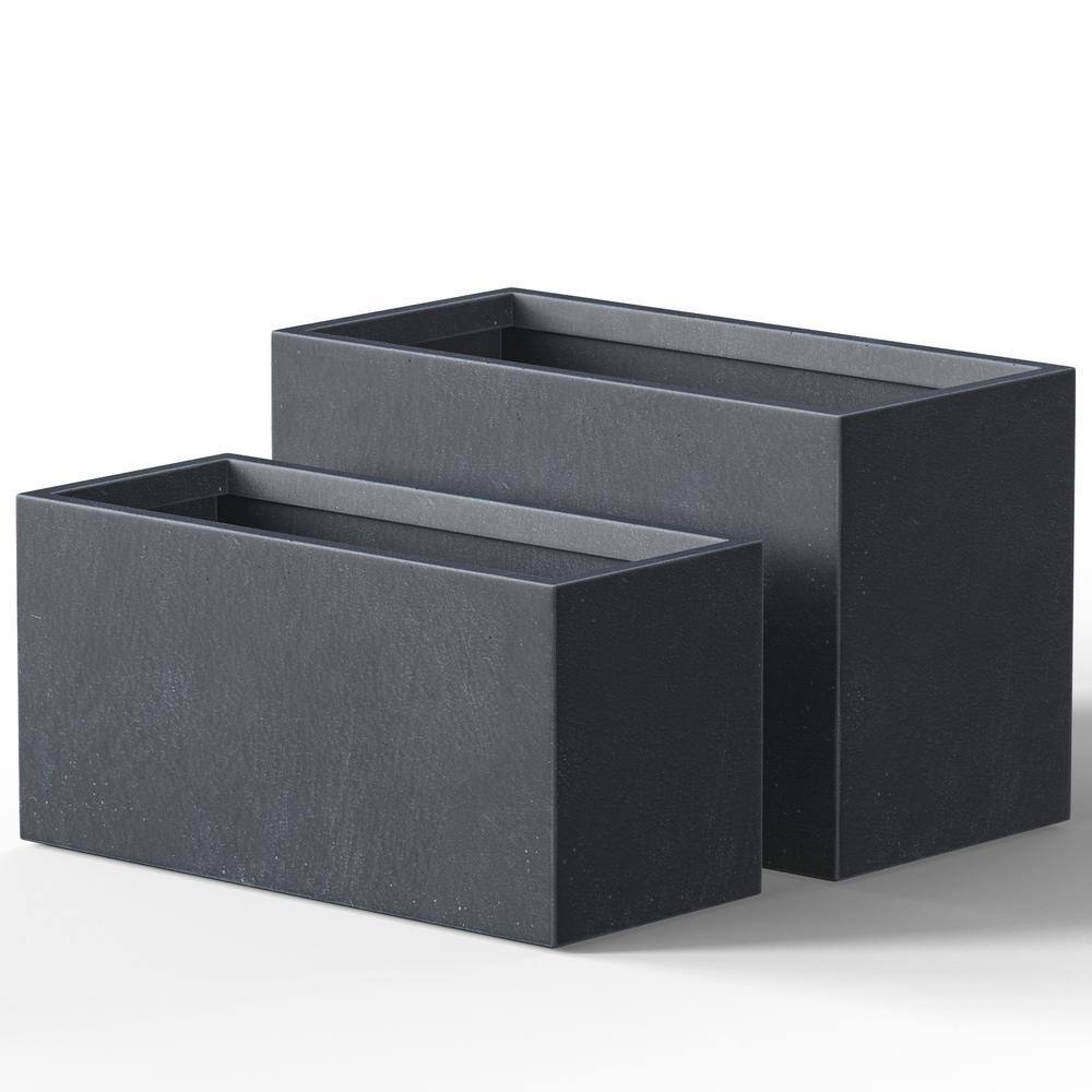 Sapcrete Modern 12in., 16in. High Large Tall Elongated Square Granite Gray Outdoor Cement Planter Plant Pots Set of 2