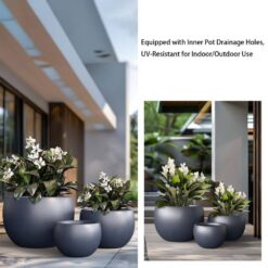 Sapcrete 11.5 in.,15 in.,19 in. Large Granite Gray Concrete Round planter / Pot with drainage holes (Set of 3)