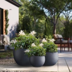 Sapcrete 11.5 in.,15 in.,19 in. Large Granite Gray Concrete Round planter / Pot with drainage holes (Set of 3)
