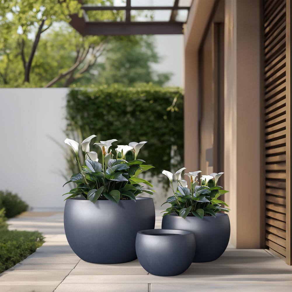 Sapcrete 11.5 in.,15 in.,19 in. Large Granite Gray Concrete Round planter / Pot with drainage holes (Set of 3)