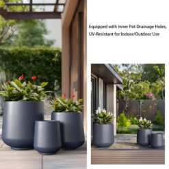 Sapcrete 15.5in., 12in., 8.5in. Dia Granite Gray Large Tall Round Concrete Plant Pot / Planter for Indoor & Outdoor Set of 3