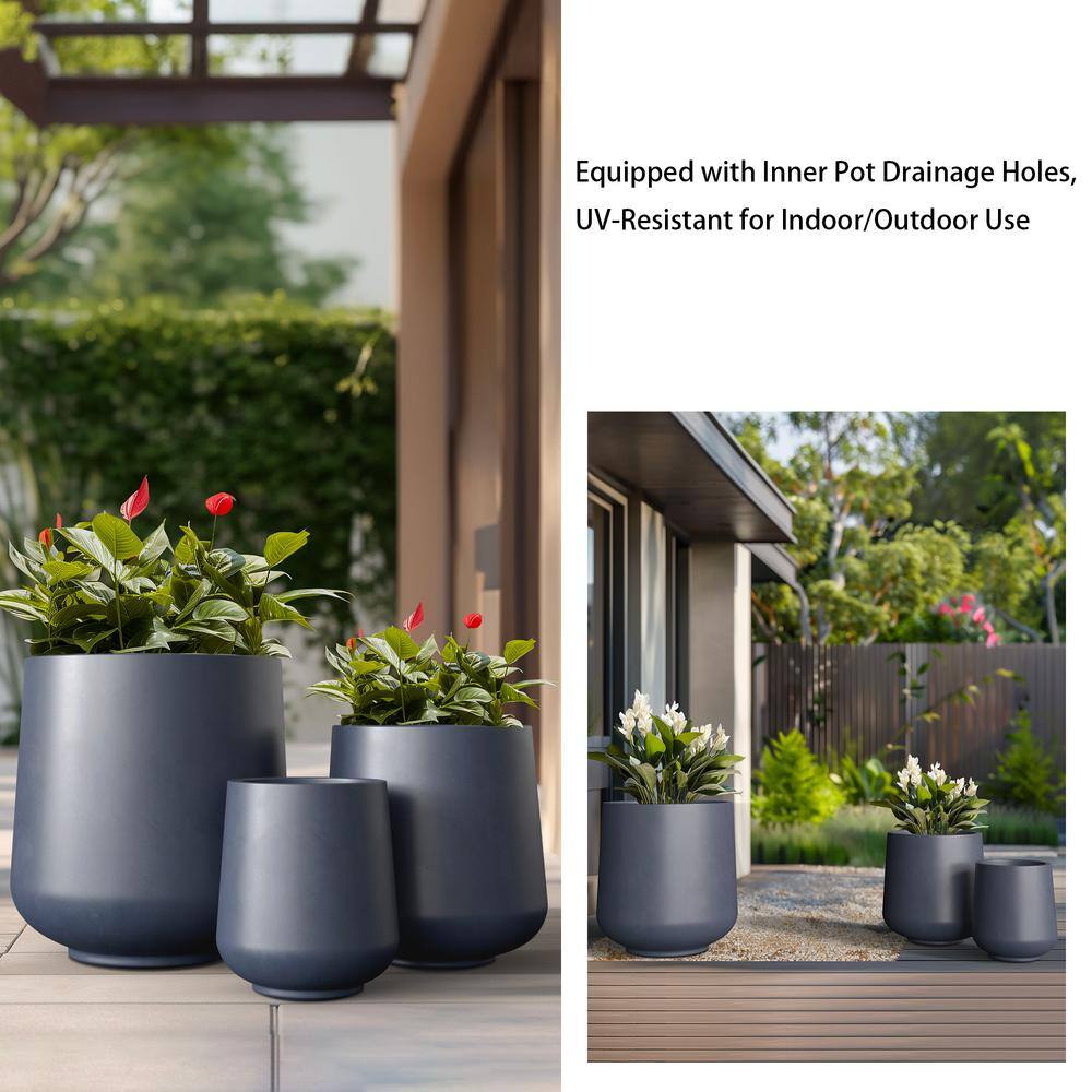 Sapcrete 15.5in., 12in., 8.5in. Dia Granite Gray Large Tall Round Concrete Plant Pot / Planter for Indoor & Outdoor Set of 3