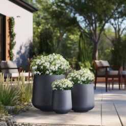Sapcrete 15.5in., 12in., 8.5in. Dia Granite Gray Large Tall Round Concrete Plant Pot / Planter for Indoor & Outdoor Set of 3