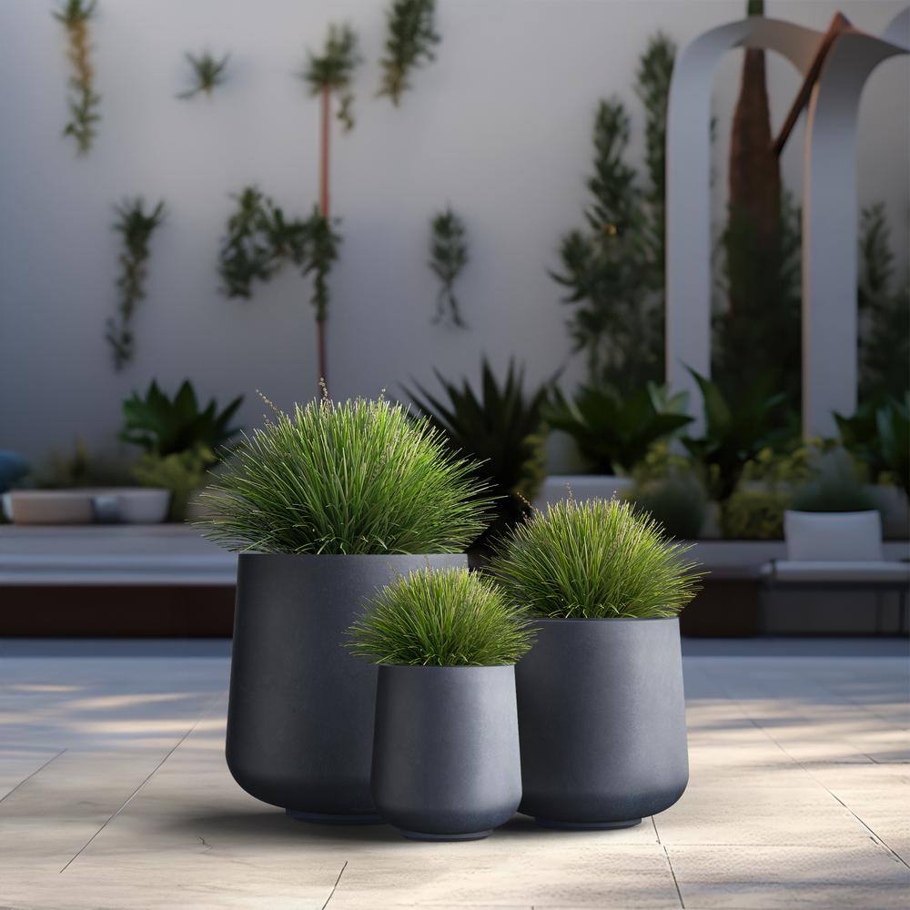 Sapcrete 15.5in., 12in., 8.5in. Dia Granite Gray Large Tall Round Concrete Plant Pot / Planter for Indoor & Outdoor Set of 3