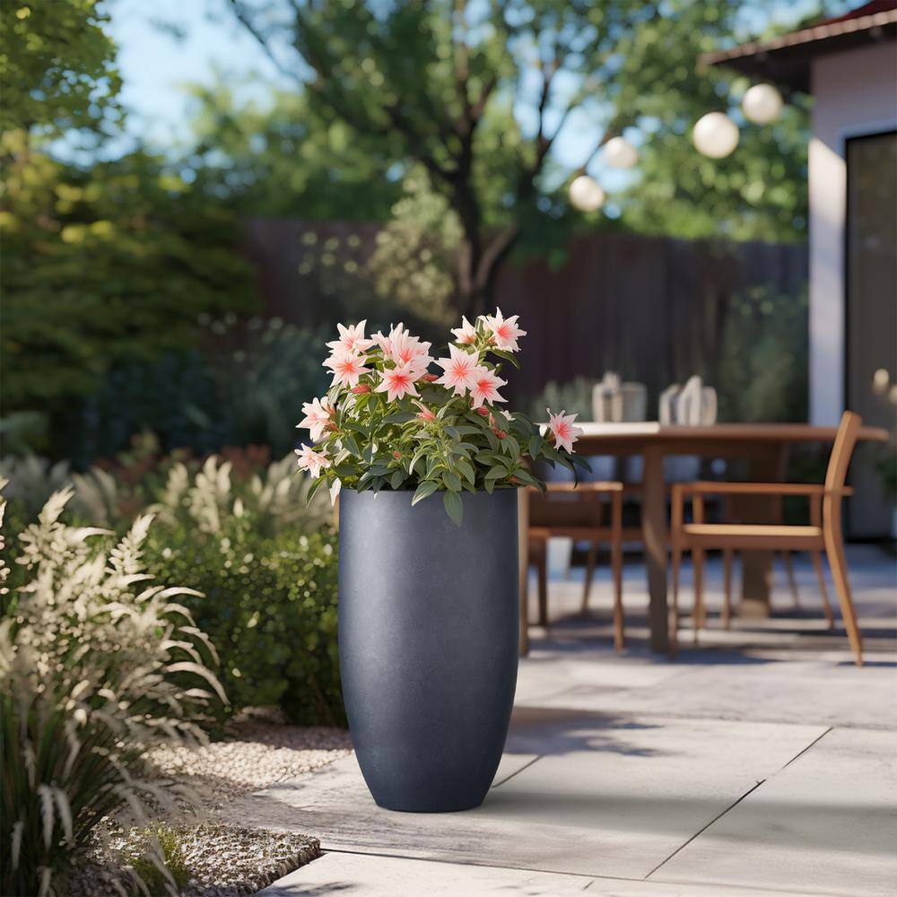Sapcrete Lightweight 13.5 in. x 24.5 in. Granite Gray Extra Large Tall Round Concrete Plant Pot/Planter for Indoor and Outdoor