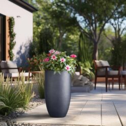 Sapcrete Lightweight 13.5 in. x 24.5 in. Granite Gray Extra Large Tall Round Concrete Plant Pot/Planter for Indoor and Outdoor