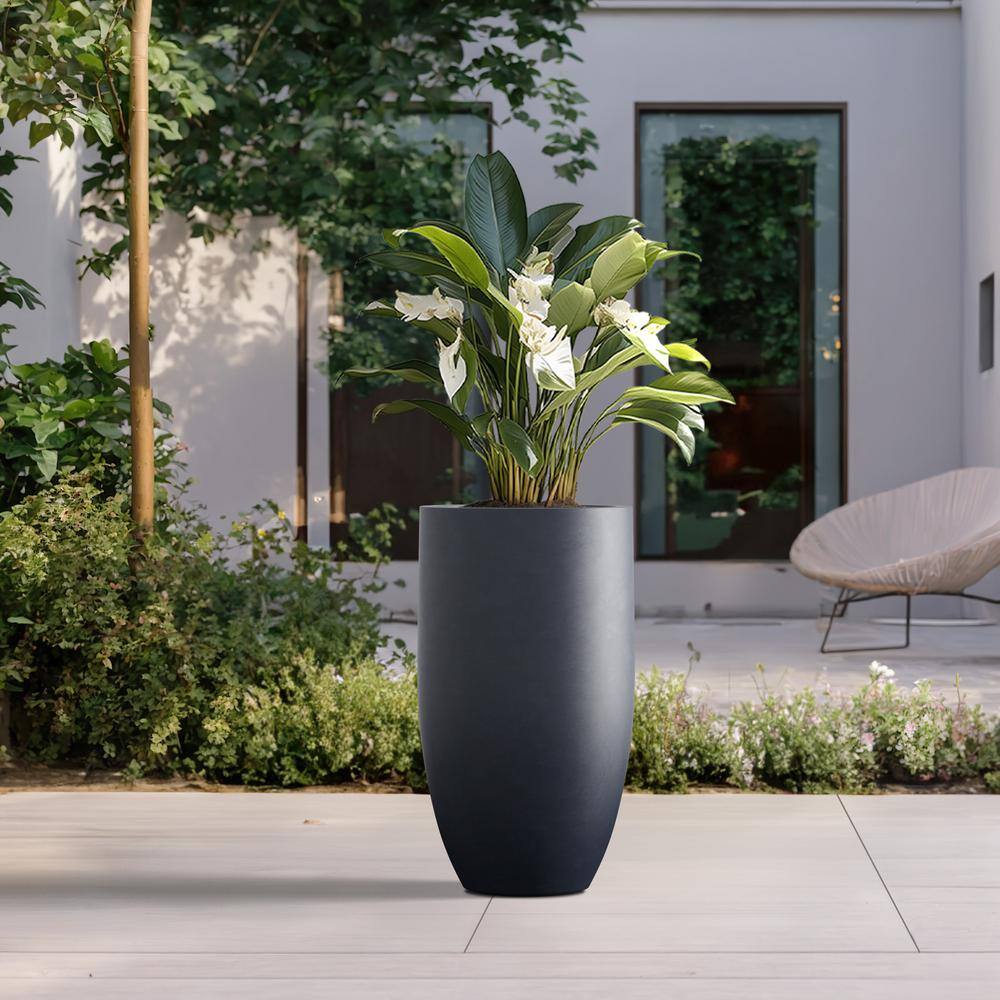 Sapcrete Lightweight 13.5 in. x 24.5 in. Granite Gray Extra Large Tall Round Concrete Plant Pot/Planter for Indoor and Outdoor
