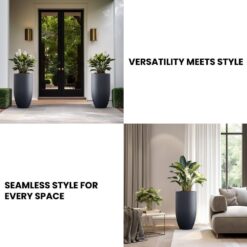 Sapcrete Lightweight 13.5 in. x 24.5 in. Granite Gray Extra Large Tall Round Concrete Plant Pot/Planter for Indoor and Outdoor