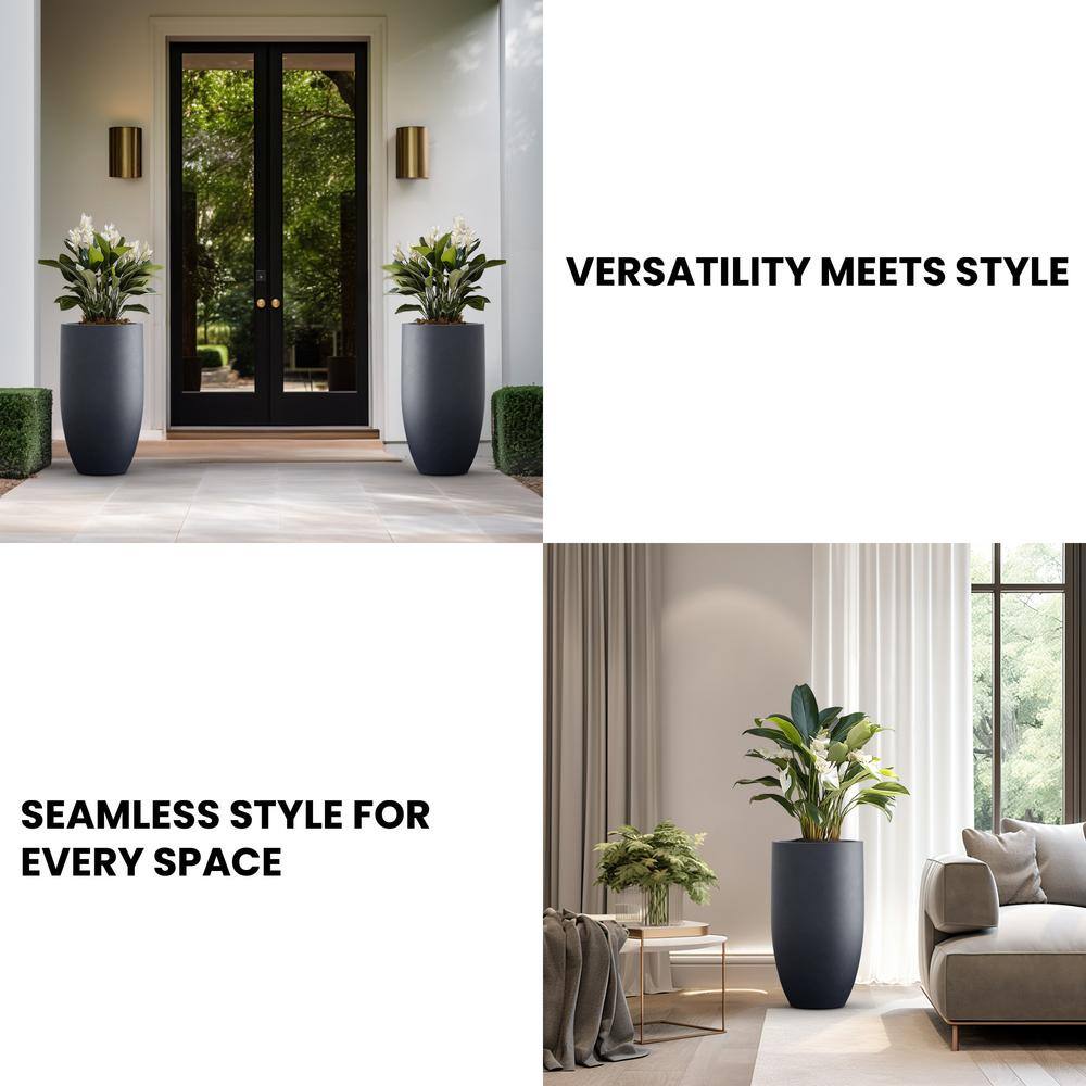 Sapcrete Lightweight 13.5 in. x 24.5 in. Granite Gray Extra Large Tall Round Concrete Plant Pot/Planter for Indoor and Outdoor