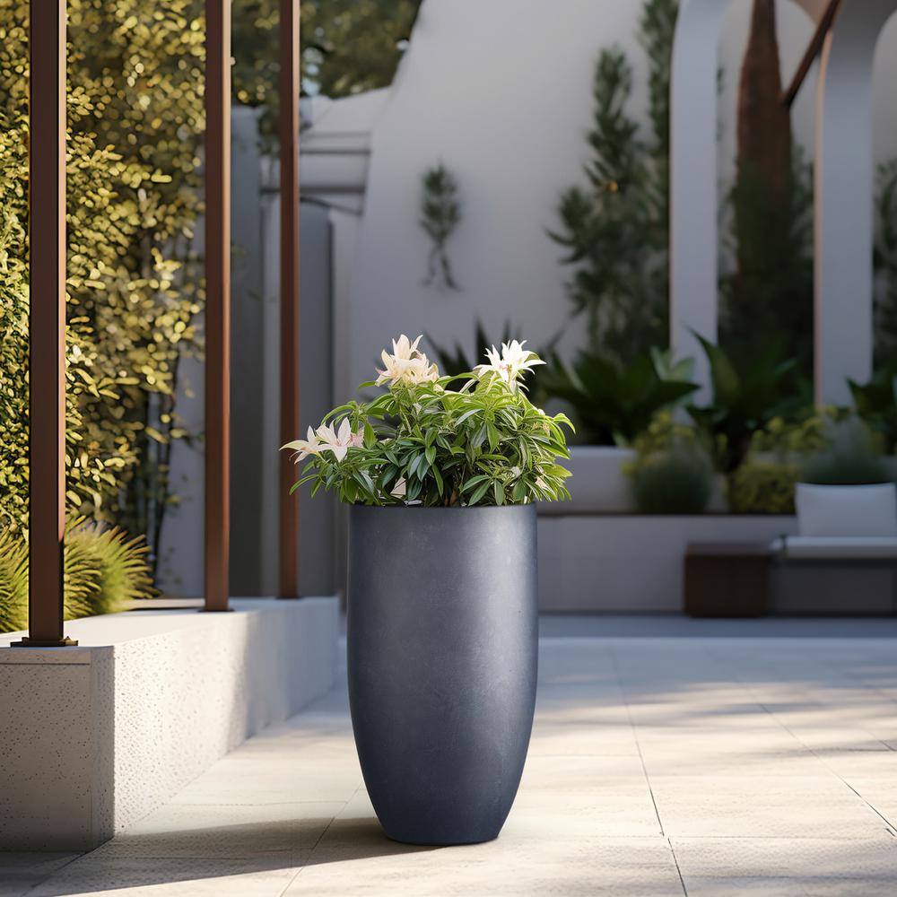 Sapcrete Lightweight 13.5 in. x 24.5 in. Granite Gray Extra Large Tall Round Concrete Plant Pot/Planter for Indoor and Outdoor