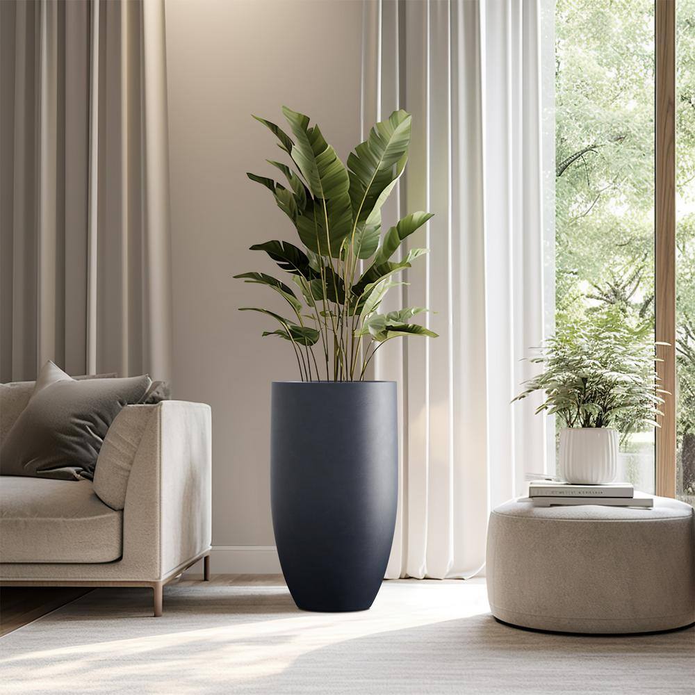 Sapcrete Lightweight 13.5 in. x 24.5 in. Granite Gray Extra Large Tall Round Concrete Plant Pot/Planter for Indoor and Outdoor