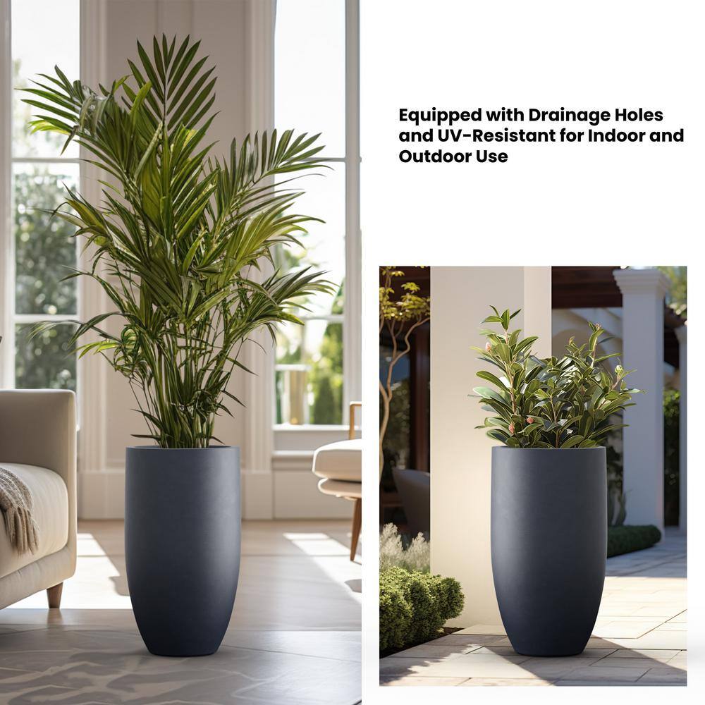 Sapcrete Lightweight 13.5 in. x 24.5 in. Granite Gray Extra Large Tall Round Concrete Plant Pot/Planter for Indoor and Outdoor