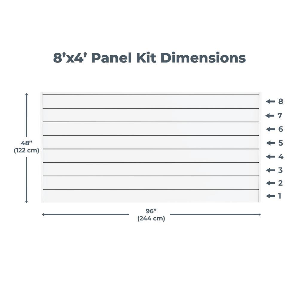 CROWNWALL Home 6 in. x 8 ft. x 4 ft. Heavy Duty PVC Slatwall Organizer Panel Set in Graphite