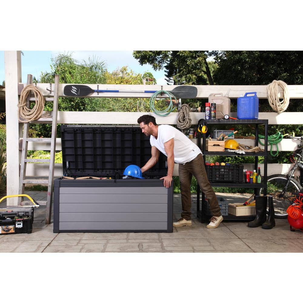 Keter Premier 150 Gal. Resin Large Durable Grey Deck Box for Lawn Outdoor Patio Garden Furniture Storage