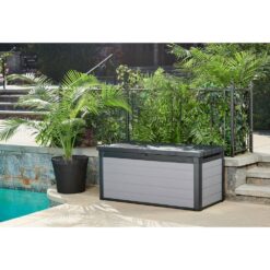 Keter Premier 150 Gal. Resin Large Durable Grey Deck Box for Lawn Outdoor Patio Garden Furniture Storage