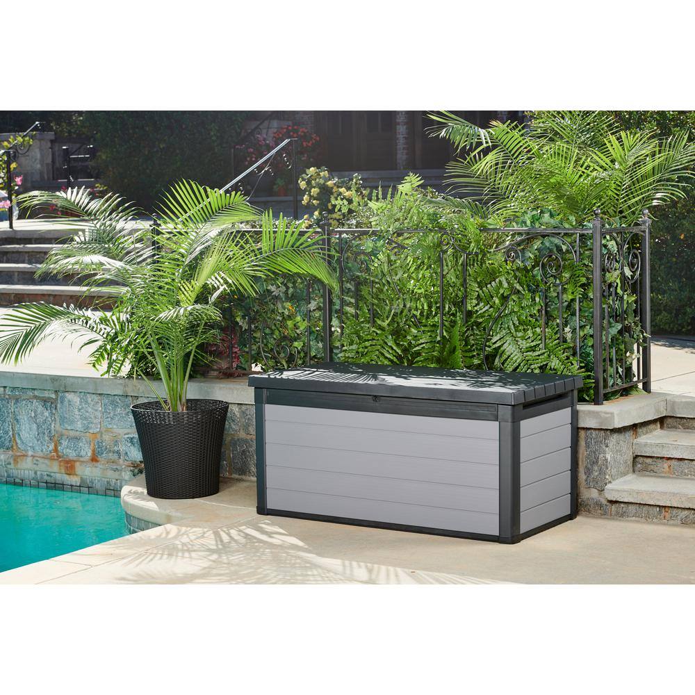 Keter Premier 150 Gal. Resin Large Durable Grey Deck Box for Lawn Outdoor Patio Garden Furniture Storage