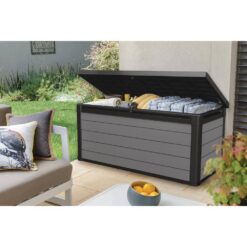 Keter Premier 150 Gal. Resin Large Durable Grey Deck Box for Lawn Outdoor Patio Garden Furniture Storage