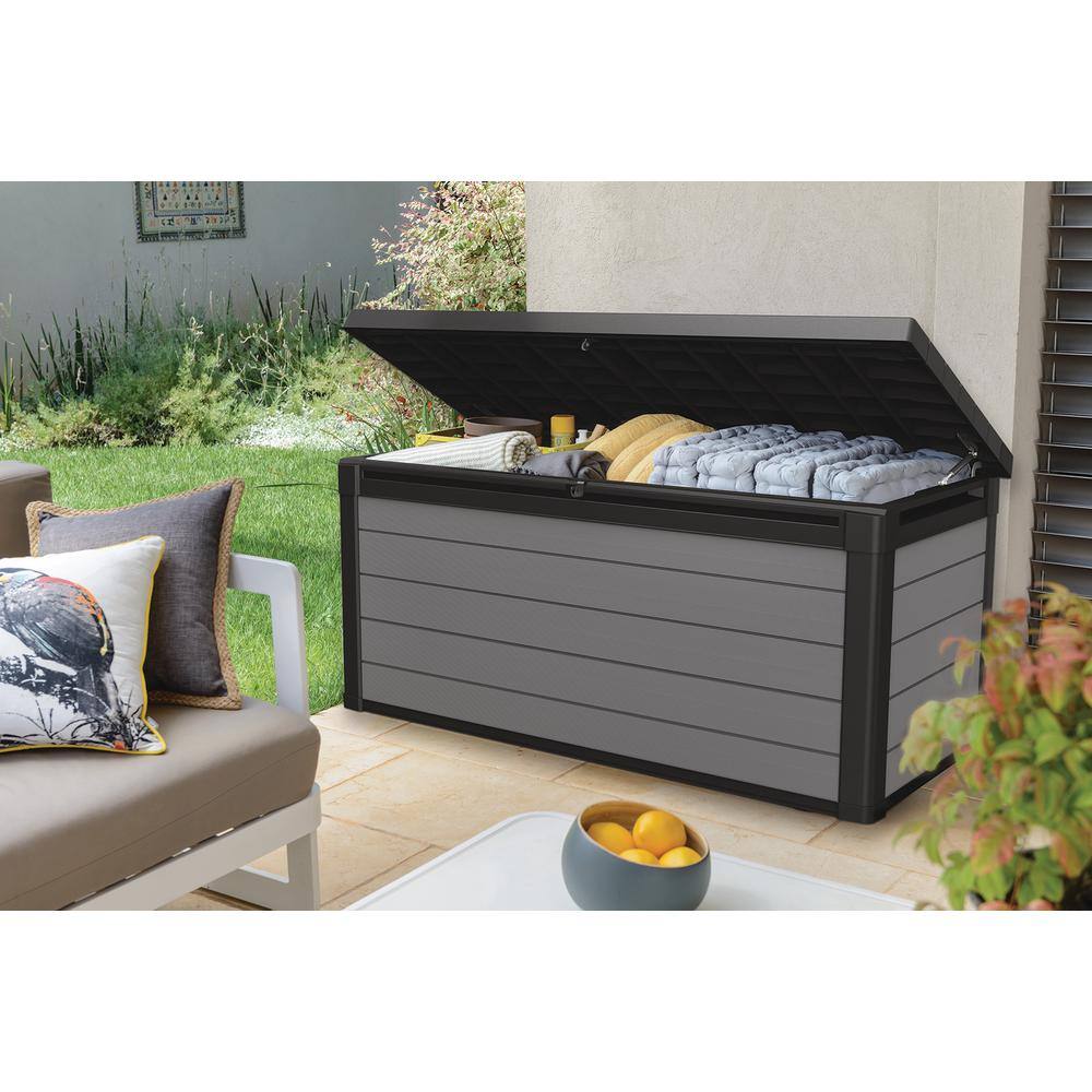Keter Premier 150 Gal. Resin Large Durable Grey Deck Box for Lawn Outdoor Patio Garden Furniture Storage